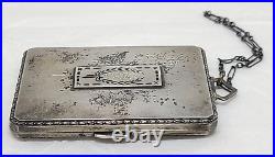 Antique Engraved Monogram CEB with garland Sterling Silver card case, Marked