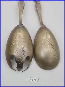 Antique French Napoleon III Sterling Silver Salad Serving Set. Marked