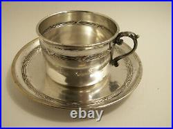 Antique French Sterling Silver Cup Saucer Set Paris Export Marked for sterling