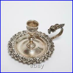 Antique George III Sterling Silver Chamberstick Portable Candle Holder, Marked