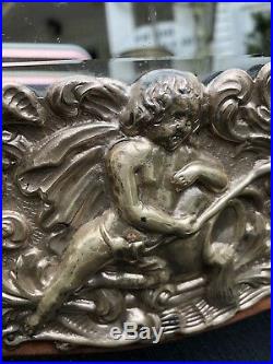Antique Georgian Mirror Frame Sterling Silver Cherubs Angels Wood Signed Marked