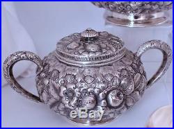 Antique Gorham Sterling Silver Repousse Tea Coffee Set 5 pc #1333 Date Mark 1890