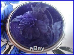 Antique/Guilloche Sterling Silver Enamel Purple Pansy Box Case Pill Jar Marked