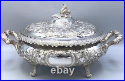 Antique Hand chased Sterling Silver Covered Casserole Dish marked Bailey & Co