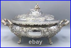 Antique Hand chased Sterling Silver Covered Casserole Dish marked Bailey & Co