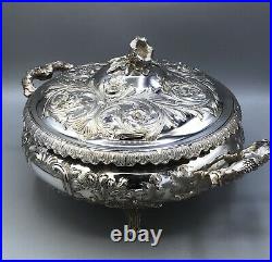 Antique Hand chased Sterling Silver Covered Casserole Dish marked Bailey & Co