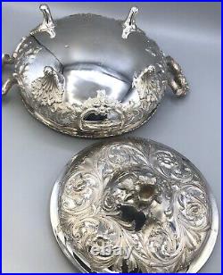 Antique Hand chased Sterling Silver Covered Casserole Dish marked Bailey & Co