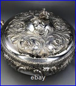 Antique Hand chased Sterling Silver Covered Casserole Dish marked Bailey & Co