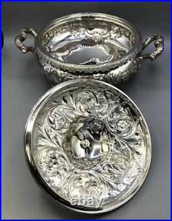 Antique Hand chased Sterling Silver Covered Casserole Dish marked Bailey & Co