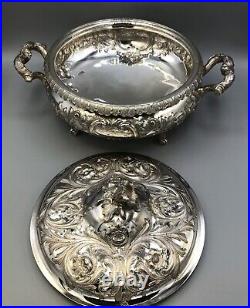 Antique Hand chased Sterling Silver Covered Casserole Dish marked Bailey & Co