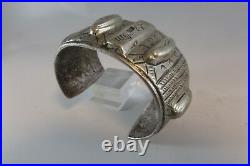 Antique Islamic Ethnic Tribal Moroccan Silver marked Ornate Cuff Bracelet heavy