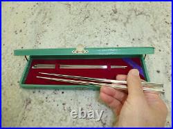 Antique Japanese Marked Sterling Solid Pure Silver Chopsticks 2 Pairs In Box