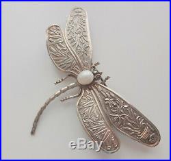 Antique Mark China BJ Sterling Silver Dragonfly Bamboo Wings Rare Pin Brooch