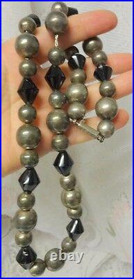 Antique Mark Mexico Sterling Silver Beads Pearls Black Onix Heavy Necklace