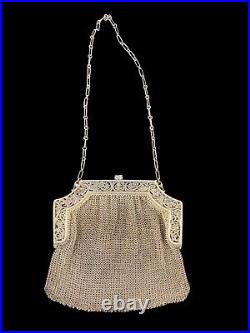 Antique Marked Sterling B 2796 Silver Mesh Purse Pierced Floral Clutch