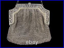 Antique Marked Sterling B 2796 Silver Mesh Purse Pierced Floral Clutch