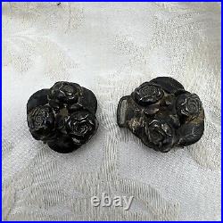 Antique Marked Sterling Silver 925 Victorian Roses Repousse Sash Buckle