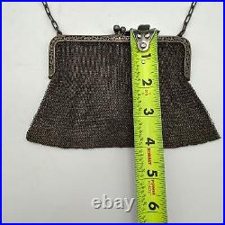 Antique Marked Sterling Silver Filagree Edging Chain Link Flapper Mini Purse