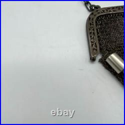 Antique Marked Sterling Silver Filagree Edging Chain Link Flapper Mini Purse