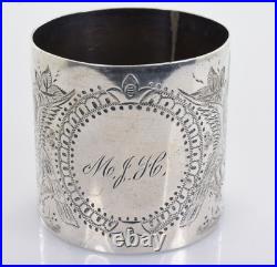 Antique Napkin Ring Sterling Silver Heavily Decorated Marked 112 Monogrammed