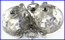 Antique Norway 1870's Sterling Silver Bohemian Garnet Solje Pin Marked Script E