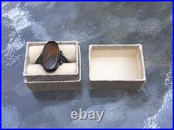 Antique Oval Agate Ring-Marked Sterling Silver, withOriginal Box Size 5 1/4-5 1/2