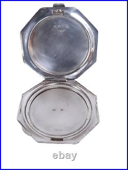 Antique Page Plymouth Sterling Silver Compact Royal Blue Enamel Top Marked