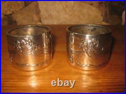 Antique Pair Art Nouveau Women Jugenstil Marked Sterling Silver Napkin Ring 1900