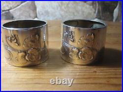 Antique Pair Art Nouveau Women Jugenstil Marked Sterling Silver Napkin Ring 1900