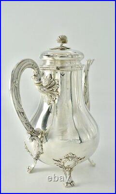 Antique Pot Tea Coffee Sterling silver 950 Harleux Charles Mark Legs Leaves Rose