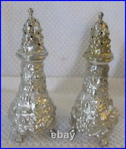 Antique STIEFF Repousse Sterling Silver Footed Salt & Pepper Shakers! Marked #12