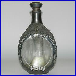Antique Silver Overlay Decanter Art Deco Japanese Bamboo 8 Marked PURE SILVER