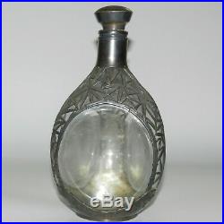 Antique Silver Overlay Decanter Art Deco Japanese Bamboo 8 Marked PURE SILVER