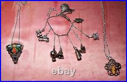 Antique Sterling 10 Pcs CHATELAINE Belt Clasp All Marked Sterling Figural moves