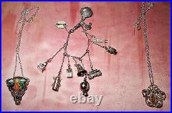 Antique Sterling 10 Pcs CHATELAINE Belt Clasp All Marked Sterling Figural moves