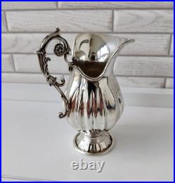 Antique Sterling Silver 925 Milk Jug Handle Ribbed Fatto A Mano Marks Old 19th