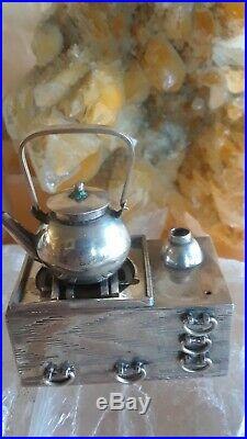 Antique Sterling Silver 950 Figural Salt Pepper Cruet Stove Teapot Marked