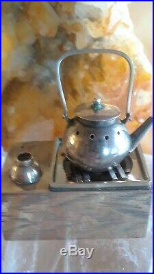 Antique Sterling Silver 950 Figural Salt Pepper Cruet Stove Teapot Marked