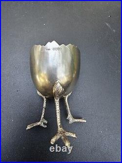 Antique Sterling Silver Chicken Feet Egg Cup Marked YENSON Silver 43G Rare Find