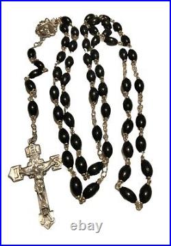 Antique Sterling Silver Cocoa Bead Rosary Mint Condition Marked D+C