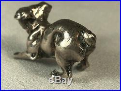 Antique Sterling Silver Crouching Pug Dog Figurine, Marked 925, A Quality Piece