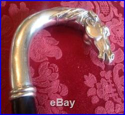 Antique Sterling Silver Figural Horse Head Cane Walking Stick Handle Marked 925