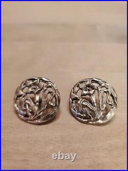 Antique Sterling Silver Flower Buttons (2) Marked