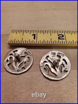 Antique Sterling Silver Flower Buttons (2) Marked