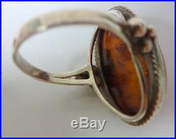 Antique Sterling Silver Mark Spiritual Amber Ring Size 8