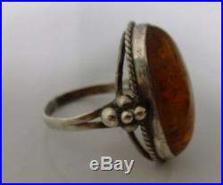 Antique Sterling Silver Mark Spiritual Amber Ring Size 8