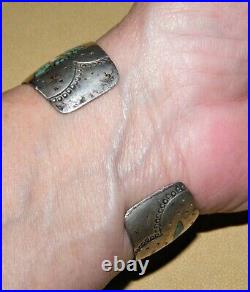 Antique Sterling Silver NAVAJO GIBSON GENE TURQUOISE CUFF BRACELET 55gMarked