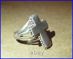 Antique Sterling Silver Ring Christian Cross Size 5 1/4 Goth Designer Marked 925