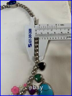 Antique Sterling Silver /w Turquoise Lapis Malachite 110g Necklace Marked Rare