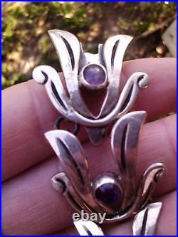 Antique VTG 925 sterling silver purple stone bracelet 32 gr Mexican Mexico